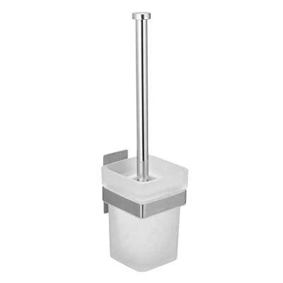 Afbeelding van WENKO Turbo Loc Genova Mat wandhouder van roestvrij staal, 9 x 35 10,6 cm, zonder boren, met uitneembare houder gesatineerd glas wc borstel