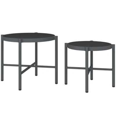 Afbeelding van Outsunny salontafels, uittrekbaar, voor de tuin, met blad van gehard glas, aluminium frame terras, balkon, veranda, zwart, 2 stuks