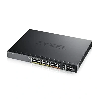 Image de Zyxel XGS2220 Series 30HP Commutateur accès GbE L3 24 ports, NebulaFLEX Cloud, avec 6 liaisons montantes 10G Géré 16 x 10/100/1000 (PoE+) + 8 (PoE++) 2 1/2.5/5/10 4 10 Gigabit SFP+ de bureau, Montable sur