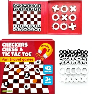 Afbeelding van Chess&amp;Checkers&amp;TicTacToe 3 en 1 42 pièces de voyage magnétiques pour à 5 ans Jeux enfants Ages 4 8 Jeu cartes 12 chess magnétique Kit