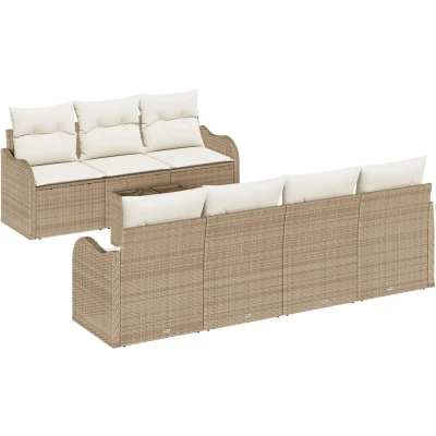 Afbeelding van vidaXL 8 delige Tuin Sofa Set met Kussens Beige Poly Rattan, 2 zits Opslag &amp; Rattan