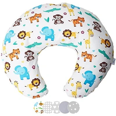 Image de Niimo Coussin d&#039; Allaitement Maternité Bebe avec Taie 100% Coton Amovible et Lavable Remplissage Oreiller de Fibres Polyester (Jungle)