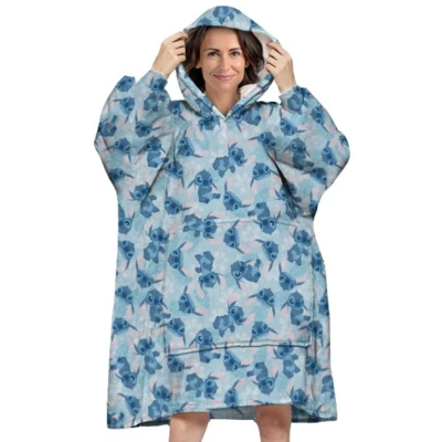 Afbeelding van Disney Lilo &amp; Stitch Hoodie Fleece Deken, Blue Flower Volwassen (One Size) Polyester