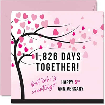 Afbeelding van Grappige houten verjaardagskaart voor vrouw of man 1826 dagen samen 5e huwelijksverjaardag cadeau partner, 145 mm x