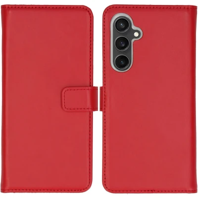 Afbeelding van Selencia Hoesje Geschikt voor Samsung Galaxy S23 FE Met Pasjeshouder Echt Lederen Bookcase Rood