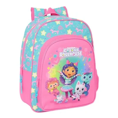 Image de GABBY&#039;S DOLLHOUSE CONFETTI Sac à dos d&#039;école pour enfants d&#039;âge scolaire, confortable, polyvalent, qualité, résistance, 26 x 11 34 cm, Rose/Turquoise, M, Décontracté