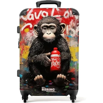 Afbeelding van NoBoringSuitcases.com® Koffer groot Rolkoffer lichtgewicht Chimpansee voor graffiti muur Reiskoffer met 4 wielen Grote trolley XL 20 kg bagage