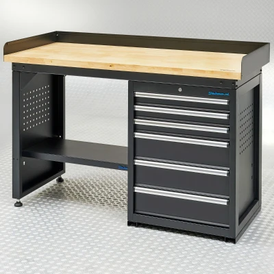 Afbeelding van Werkbank PRO met bamboe werkblad en 6 lades 150 cm