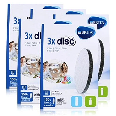 Afbeelding van Brita MicroDisc waterfilterset, 3 stuks, compatibel met fill&amp;go filterflessen en fill&amp;serve filterkaraffen (5 stuks)