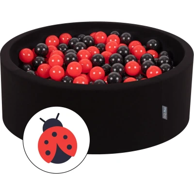 Afbeelding van KiddyMoon Ballenbad met kleurrijke ballen 90X30cm/200 ∅ 7Cm Voor baby&#039;s kinderen Rond, Lieveheersbeestje:Zwart/Rood