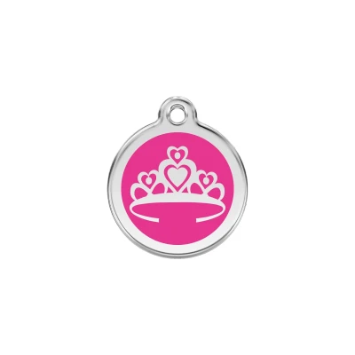 Afbeelding van Crown Hot Pink roestvrijstalen hondenpenning small/klein dia. 2 cm RedDingo