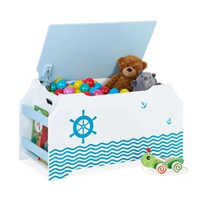 Afbeelding van Relaxdays speelgoedkist kind speelgoed opbergkist met deksel speelgoedbox kinderkamer