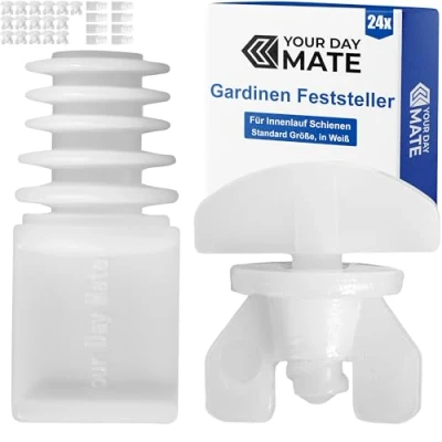 Afbeelding van 24 stuks gordijnstoppers van kunststof, wit, 2 varianten, voor loopkamers, min. 10 x 6 mm, gordijnstopper railsystemen met binnenrails, tussenstoppers,