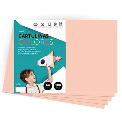 Afbeelding van Kleurrijk karton, A4, intense kleuren, kleurrijke vellen, 180 g, voor handwerk, print je creatieve documenten en tekeningen, vellen A4 · m office (100 zalm)