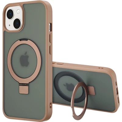 Afbeelding van Accezz Hoesje Geschikt voor iPhone 14 Ring Stand Backcover MagSafe bruin