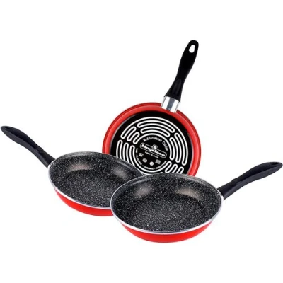 Image de Set 3 Poêles à frire 24 26 28cm Induction PIERRE Non Adhérente sans PFOA Magefesa K2 Rojo Rouge