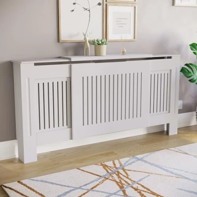 Afbeelding van Vida Designs Chelsea Moderne radiatorafdekking met verstelbare latten wit H: 82 / b: 140 204 D: 20,5 cm