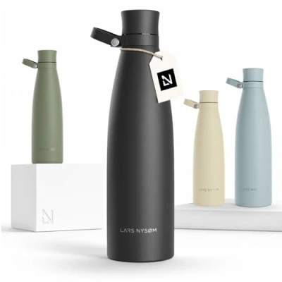 Afbeelding van LARS NYSØM &#039;Nåde&#039; Roestvrijstalen drinkfles 1000ml BPA vrije geïsoleerde waterfles 1,00 Liter Onyx Black
