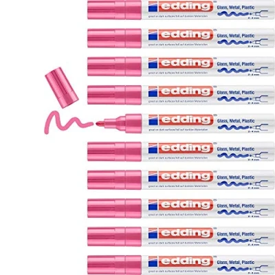 Afbeelding van edding 750 markeerstiften glanzend roze 10 viltstiften met glanzende kleur ronde punt 2 4 mm voor tekenen, inkleuren, scrapbooking, waterdicht, zeer ondoorzichtig