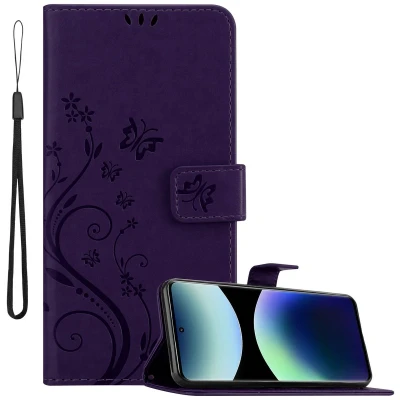 Afbeelding van Cadorabo Hoesje geschikt voor Xiaomi RedMi Note 14 Pro Plus 5G in BLOEMEN DONKER PAARS Beschermhoes bloemmotief met magnetische sluiting, standfunctie en kaartsleuven Book Case Cover Etui
