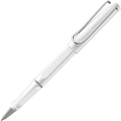 Afbeelding van Lamy safari white rollerball met ergonomische grip en lijnbreedte M voor lang aangenaam schrijven van robuust ASA kunststof 63 navulling in blauw