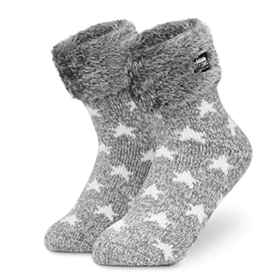 Afbeelding van CityComfort Damessokken, fantasie, antislip, voor dames, winter, grijs.