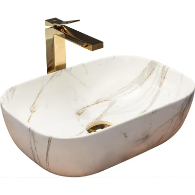Afbeelding van REA Belinda Opzetwastafel Waskom 33 x 46.5 13.5 cm Calacatta Glans Marmerlook