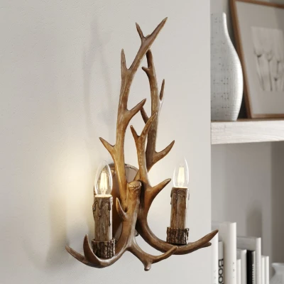 Afbeelding van Lindby wandlamp 2lichts Polyester, staal H: 47 cm E14 bruin rustiek