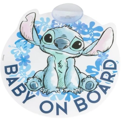 Afbeelding van Stitch Baby aan boord, babywaarschuwingsbord boord van de auto, 17 x cm, zuignap paneel voor jongens en meisjes, blauw