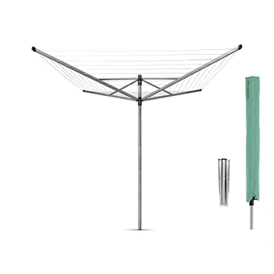 Afbeelding van Brabantia 311048 Lift O Matic wasrek, draaibaar, 4 armen, 60 m, met metalen anker en beschermhoes