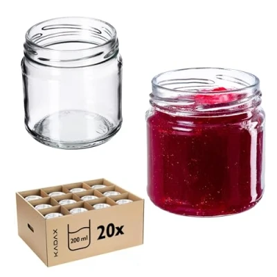 Afbeelding van KADAX Kleine inmaakpotten, 200 ml, luchtdicht, rond, FI66 mm, jampotten, bokalen, minipotten voor honing en kruiden, 20 stuks, zonder deksel