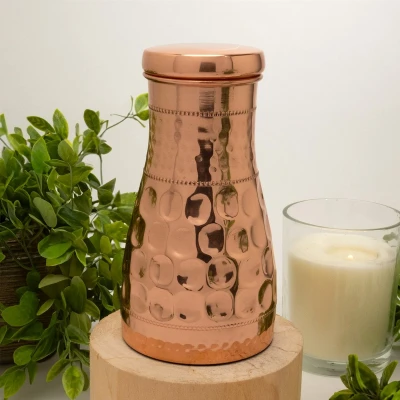 Afbeelding van Puur koperen karaf diamant gehamerd ± 950 ml