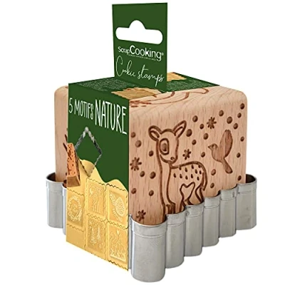 Image de Tampon biscuit bois Forêt enchantée et Découpoir Scrapcooking Beige