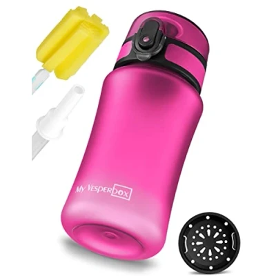 Afbeelding van Minny drinkfles voor kinderen, lekvrij, met rietje of zeef, 350 ml, 500 lichtgewicht Tritan drinkfles, BPA vrij, kleuterschool, school, paars ml