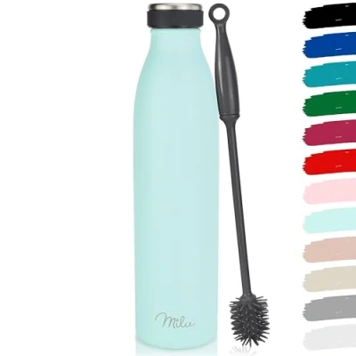 Afbeelding van Roestvrijstalen drinkfles, 350 ml, 500 750 1 liter, 1.5 l thermosfles, schuine waterfles, lekvrije dubbelwandig, geschikt voor koolzuurhoudende dranken + cleaning brush (mint, 1,5 l)
