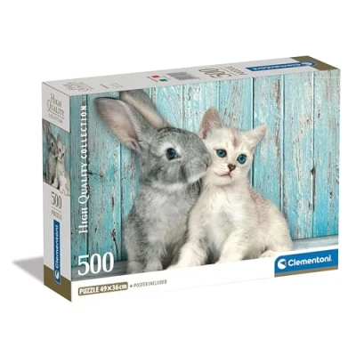 Afbeelding van Clementoni puzzel Cat And Bunny 500 stukjes voor volwassenen 14 99 jaar, gemaakt in Italië, 35539