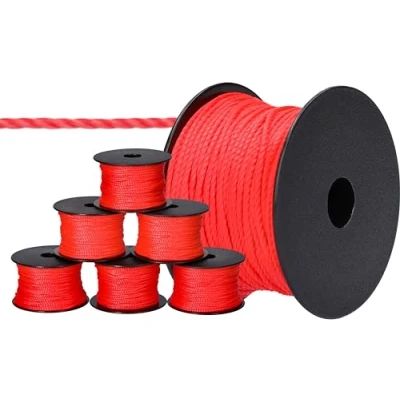 Afbeelding van ToolSpace 6 x metselaarstouw 100 m 2 mm rood polypropyleen zijde uitlijnkoord loodkoord duurzaam en scheurvast voor waterpas