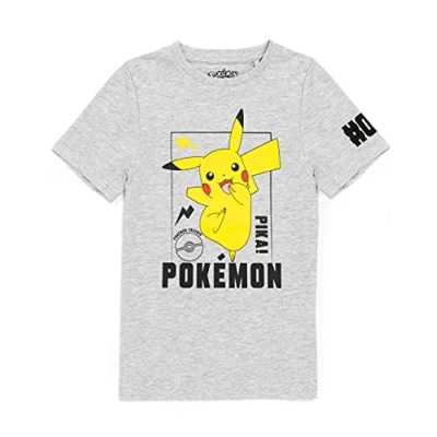 Afbeelding van Pokemon Pikachu Character T shirt met korte mouwen voor jongens en kinderen, grijs, grijs.