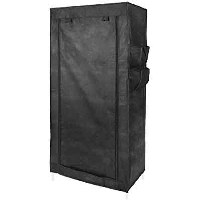 Afbeelding van PrimeMatik Garderobekast kast in afneembare stof 70 x 45 155 cm zwart met roldeur