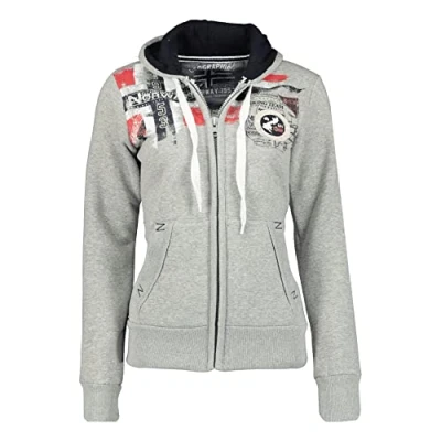 Afbeelding van Geographical Norway Fespote Lady Damestrui met rits en zakken Warme trui lange mouwen Dameskleding Lente Zomer Herfst Winter Seizoen, Lichtgrijs
