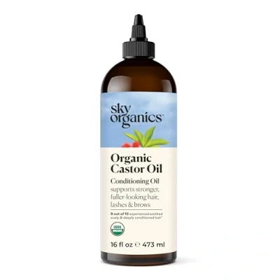 Image de Sky Organics Organic Castor Oil (16 oz), USDA Certified Organic, 100% Pure, Cold Pressed, Hexane Free, Boost Hair Growth, Use with Pack
