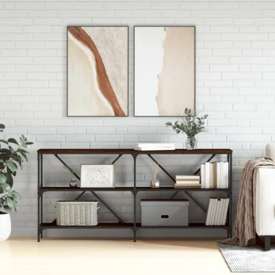 Afbeelding van Wandtafel 160x30x75 cm bewerkt hout en ijzer bruin eikenkleur