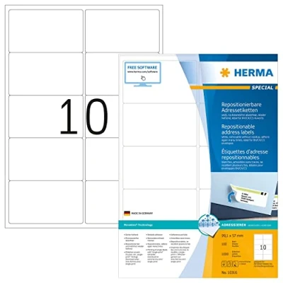Afbeelding van HERMA Adressetiketten A4 wit 99,1x57 mm ablösb. 1000 St.