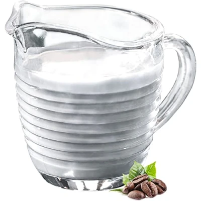 Afbeelding van KADAX Melkkannetje van glas, melkkan met handvat, slagroomkan, kruik, saus, kleine glazen kan voor melk, room, koffie, eenvoudig te reinigen, transparant (200 ml, strips)
