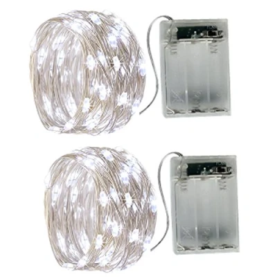 Afbeelding van BXROIU 2 x 20 micro leds, kleine lichtketting op batterijen en programma&#039;s zilverdraad, m, voor feest, tuin, Kerstmis, Halloween, bruiloft, decoratieve verlichting (koud wit)
