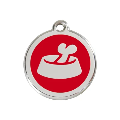 Afbeelding van Bone in Bowl Red roestvrijstalen hondenpenning medium/gemiddeld dia. 3 cm RedDingo