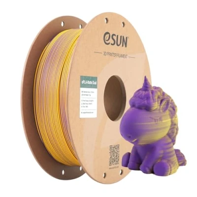 Afbeelding van eSUN Mat Dual Colour Filament, PLA Filament 1,75 mm, Kleur Zonder Glans, Matte Textuur, 1 kg Spoel (2,2 lbs) 3D printerfilament voor printers, Paars/Geel