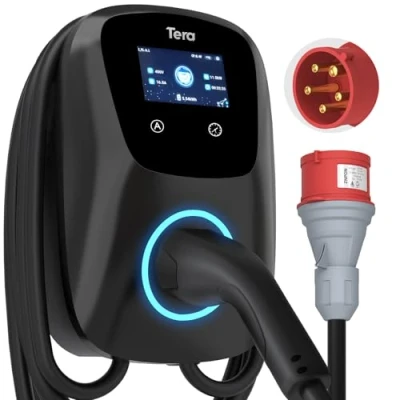 Afbeelding van Tera Smart EV Oplader Type 2 Wallbox: Oplaadstation Elektrisch Voertuig 11KW Driefasig, 16A 380V CE Gecertificeerd met WiFi Bluetooth APP 7M Oplaadkabel, Wandhouder voor EVs PHEVs