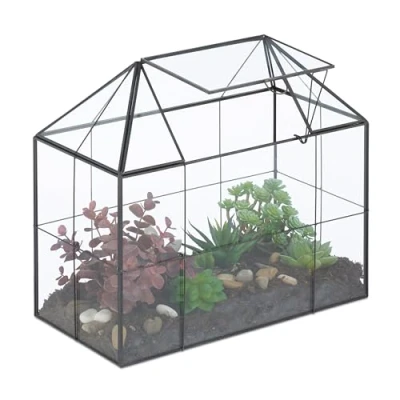 Afbeelding van planten terrarium 27x30x15 glas vensterbank zwart
