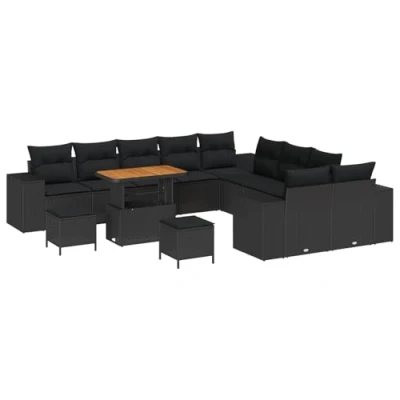 Afbeelding van vidaXL 13 delige Tuinsalon Set met Kussens Zwart Poly Rattan Acacia